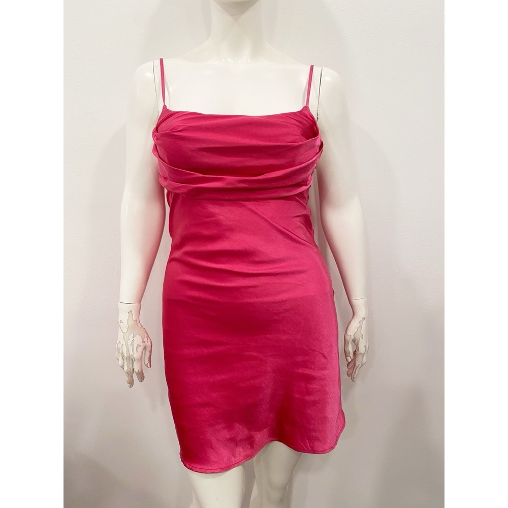 She + Sky Slip dress Sexy Satin Pink Large Feminine Flirty Wedding Guest Attire